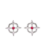 Thumbnail for VOJ Silver Plated Ruby Red Circular Stone Studded Sun Shaped Ad Pendant With Chain Set