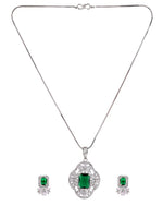 Thumbnail for VOJ Silver Plated Green Rectangular Shaped Ad Chain Set