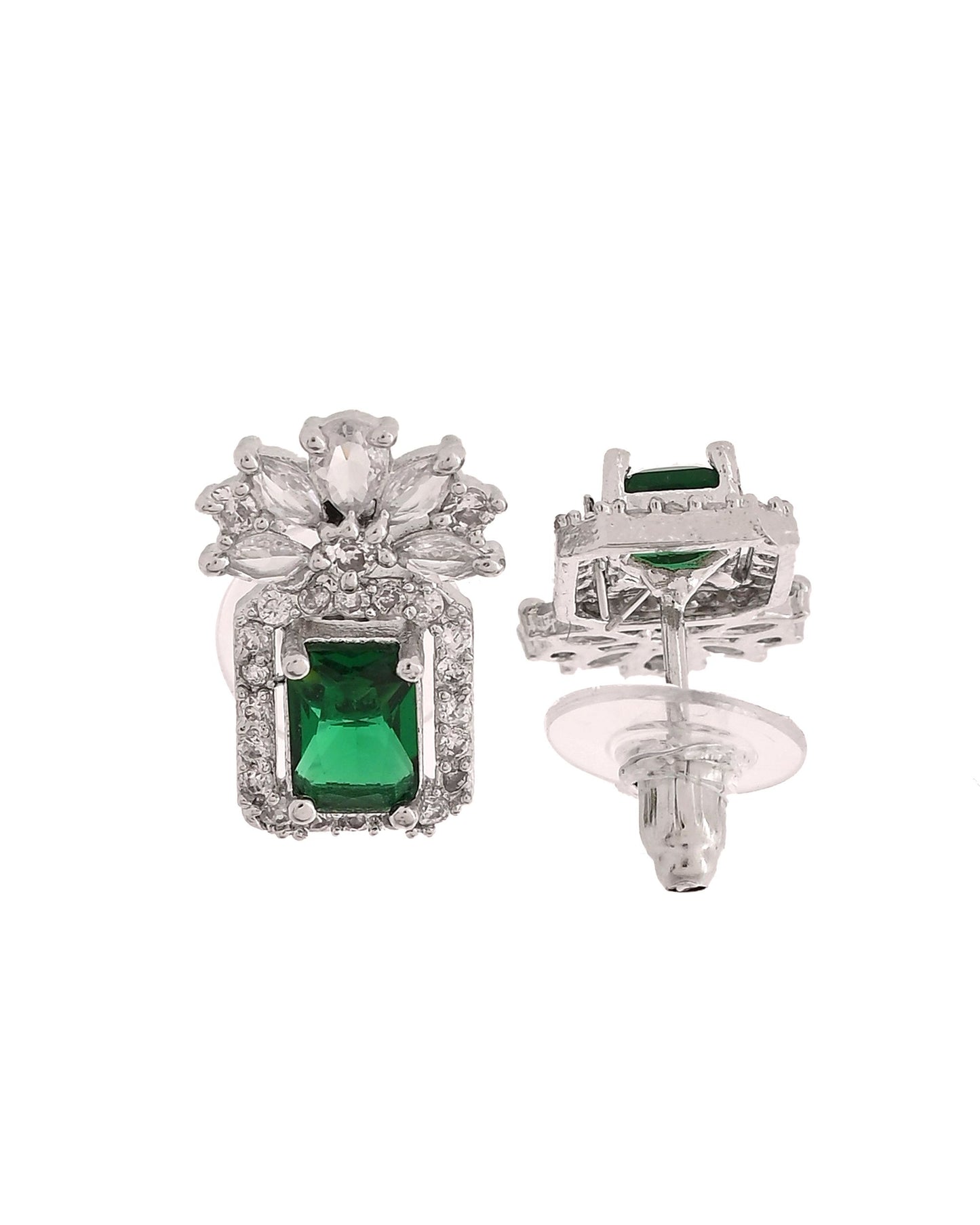 VOJ Silver Plated Green Rectangular Shaped Ad Chain Set - Dista