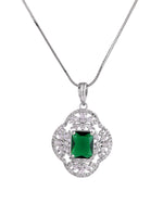 Thumbnail for VOJ Silver Plated Green Rectangular Shaped Ad Chain Set