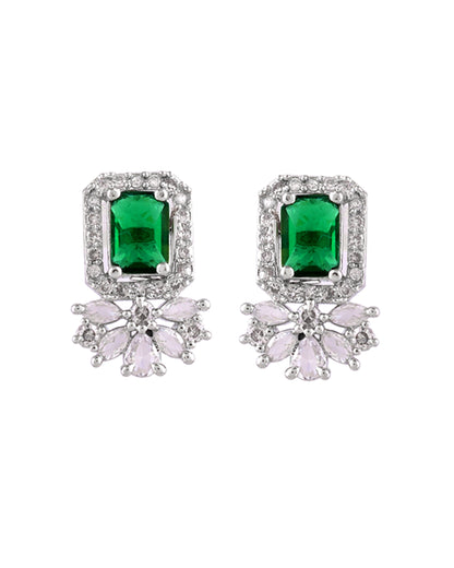 VOJ Silver Plated Green Rectangular Shaped Ad Chain Set - Dista