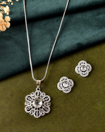 VOJ Silver Plated Circular Shaped Floral Ad Chain Set - Dista