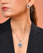 Thumbnail for VOJ Silver Plated Oval Shaped Blue Stone Studded Ad Chain Set
