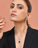 Thumbnail for VOJ Silver Plated Oval Shaped Blue Stone Studded Ad Chain Set