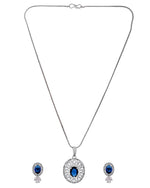Thumbnail for VOJ Silver Plated Oval Shaped Blue Stone Studded Ad Chain Set