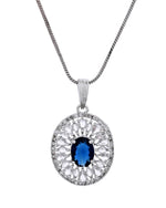 Thumbnail for VOJ Silver Plated Oval Shaped Blue Stone Studded Ad Chain Set