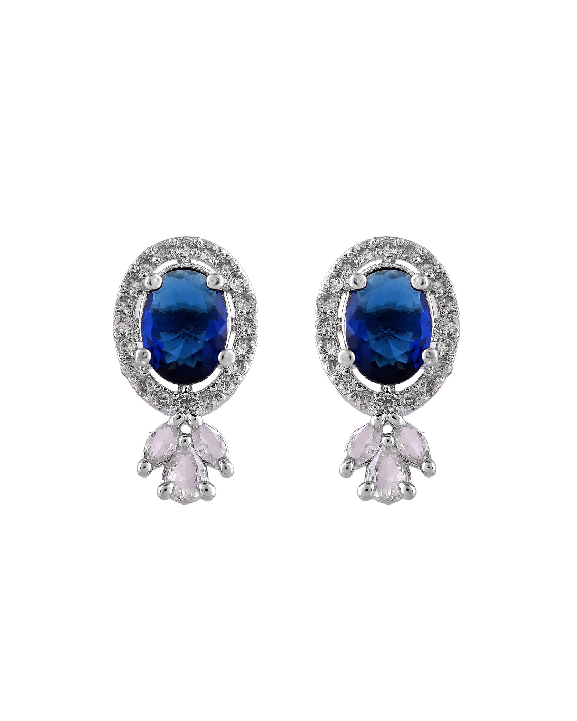 VOJ Silver Plated Oval Shaped Blue Stone Studded Ad Chain Set