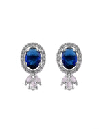 Thumbnail for VOJ Silver Plated Oval Shaped Blue Stone Studded Ad Chain Set