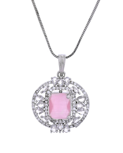 VOJ Silver Plated Baby Pink Rectangular Shaped Ad Chain Set - Dista