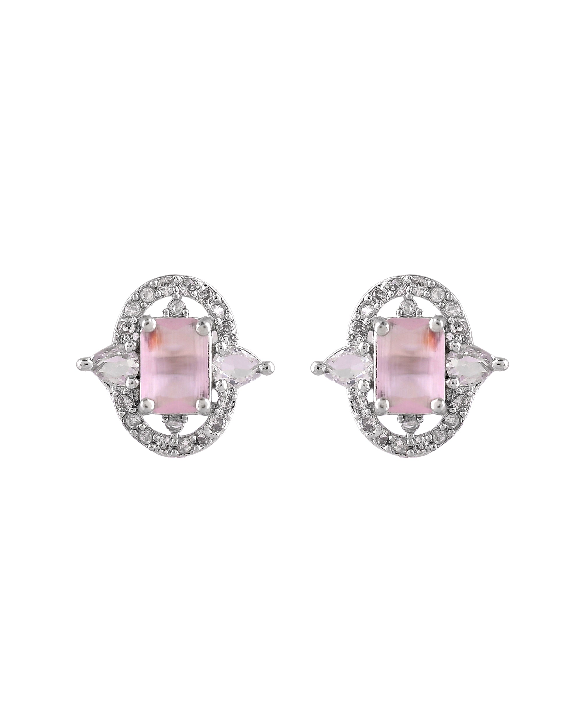 VOJ Silver Plated Baby Pink Rectangular Shaped Ad Chain Set