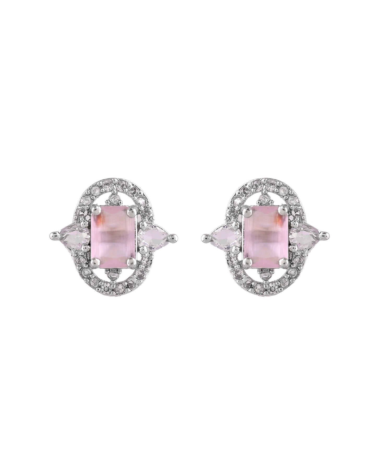 VOJ Silver Plated Baby Pink Rectangular Shaped Ad Chain Set - Dista