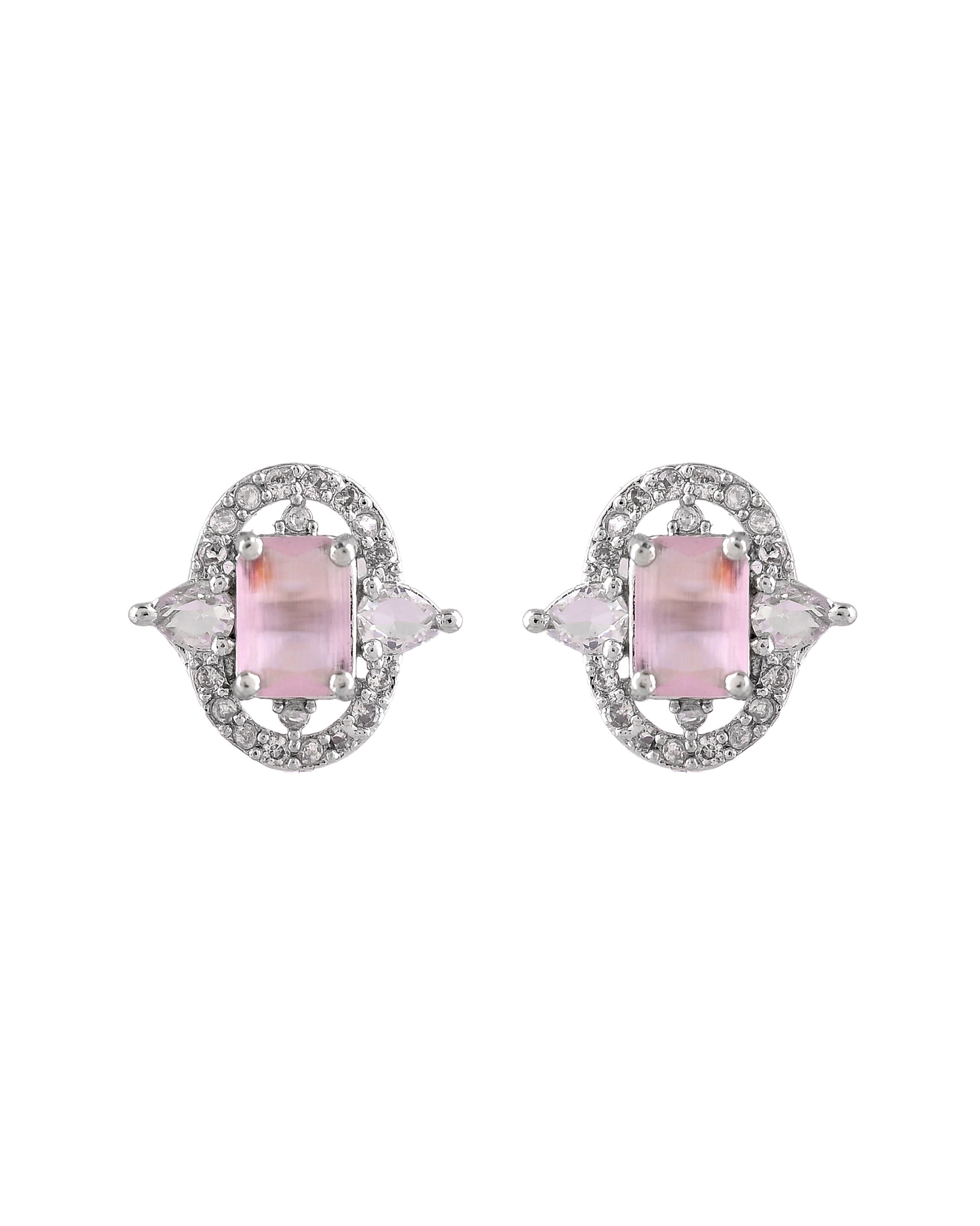 VOJ Silver Plated Baby Pink Rectangular Shaped Ad Chain Set - Dista