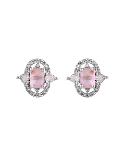VOJ Silver Plated Baby Pink Rectangular Shaped Ad Chain Set - Dista
