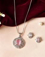 Thumbnail for VOJ Silver Plated Baby Pink Rectangular Shaped Ad Chain Set