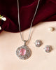 VOJ Silver Plated Baby Pink Rectangular Shaped Ad Chain Set - Dista