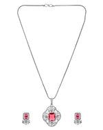 Thumbnail for VOJ Silver Plated Ruby Red Rectangular Stone Studded Ad Chain Set