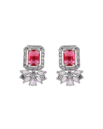 VOJ Silver Plated Ruby Red Rectangular Stone Studded Ad Chain Set - Dista