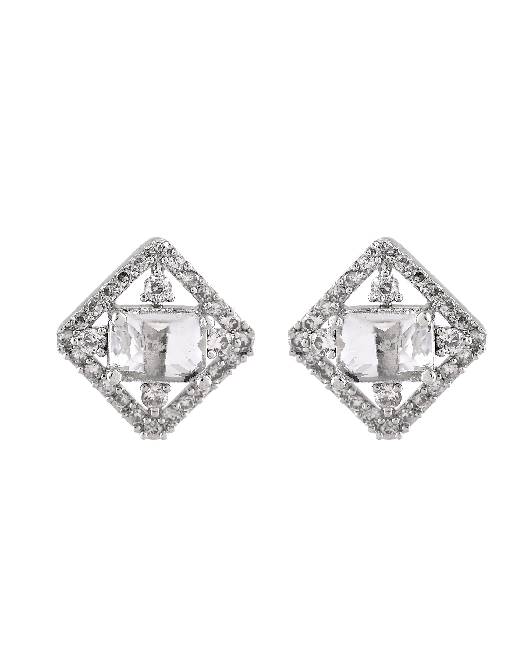 VOJ Silver Plated Square Shaped Ad Pendant With Chain Set