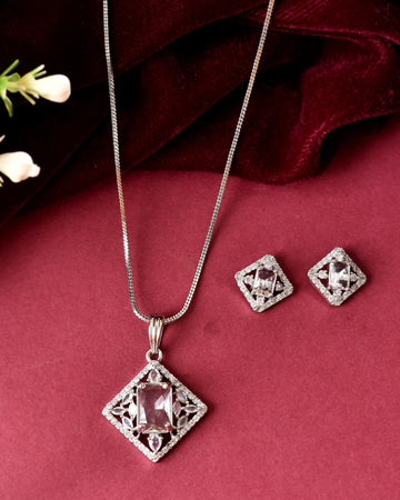 VOJ Silver Plated Square Shaped Ad Pendant With Chain Set - Dista