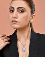 Thumbnail for VOJ Silver Plated Baby Pink Rectangular Shaped Stone Studded Ad Chain Set