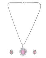 Thumbnail for VOJ Silver Plated Baby Pink Rectangular Shaped Stone Studded Ad Chain Set