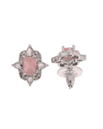 Thumbnail for VOJ Silver Plated Baby Pink Rectangular Shaped Stone Studded Ad Chain Set