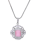 Thumbnail for VOJ Silver Plated Baby Pink Rectangular Shaped Stone Studded Ad Chain Set