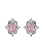 Thumbnail for VOJ Silver Plated Baby Pink Rectangular Shaped Stone Studded Ad Chain Set