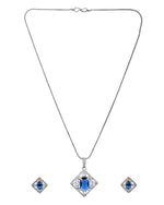 Thumbnail for VOJ Silver Plated Blue Rectangular Shaped Stone With Square Shaped Ad Pendant With Chain Set
