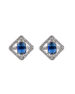 Thumbnail for VOJ Silver Plated Blue Rectangular Shaped Stone With Square Shaped Ad Pendant With Chain Set