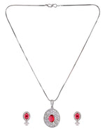 Thumbnail for VOJ Silver Plated Oval Shaped Ruby Red Ad Chain Set