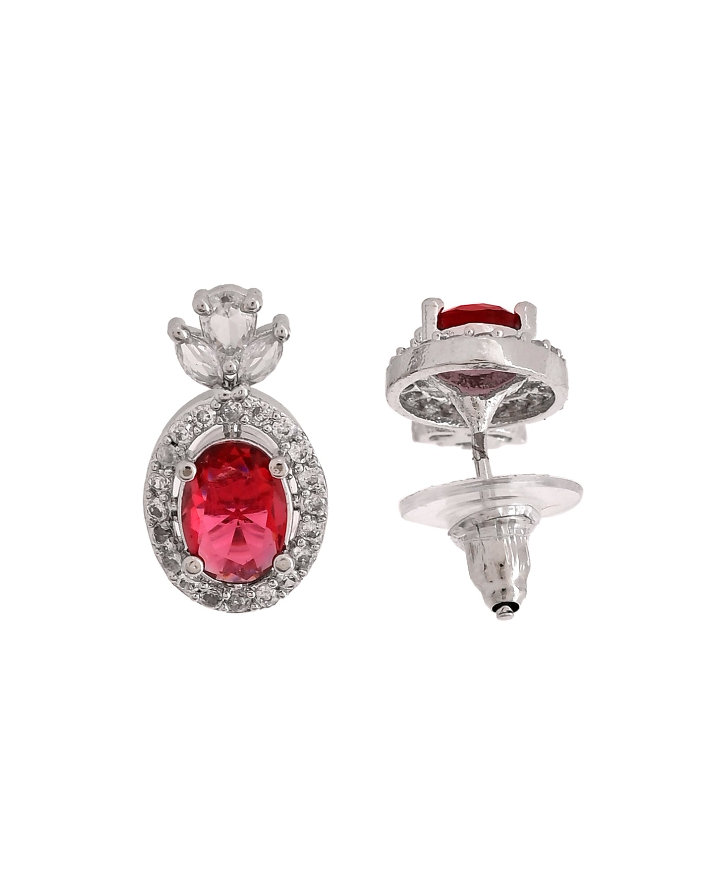 VOJ Silver Plated Oval Shaped Ruby Red Ad Chain Set - Dista