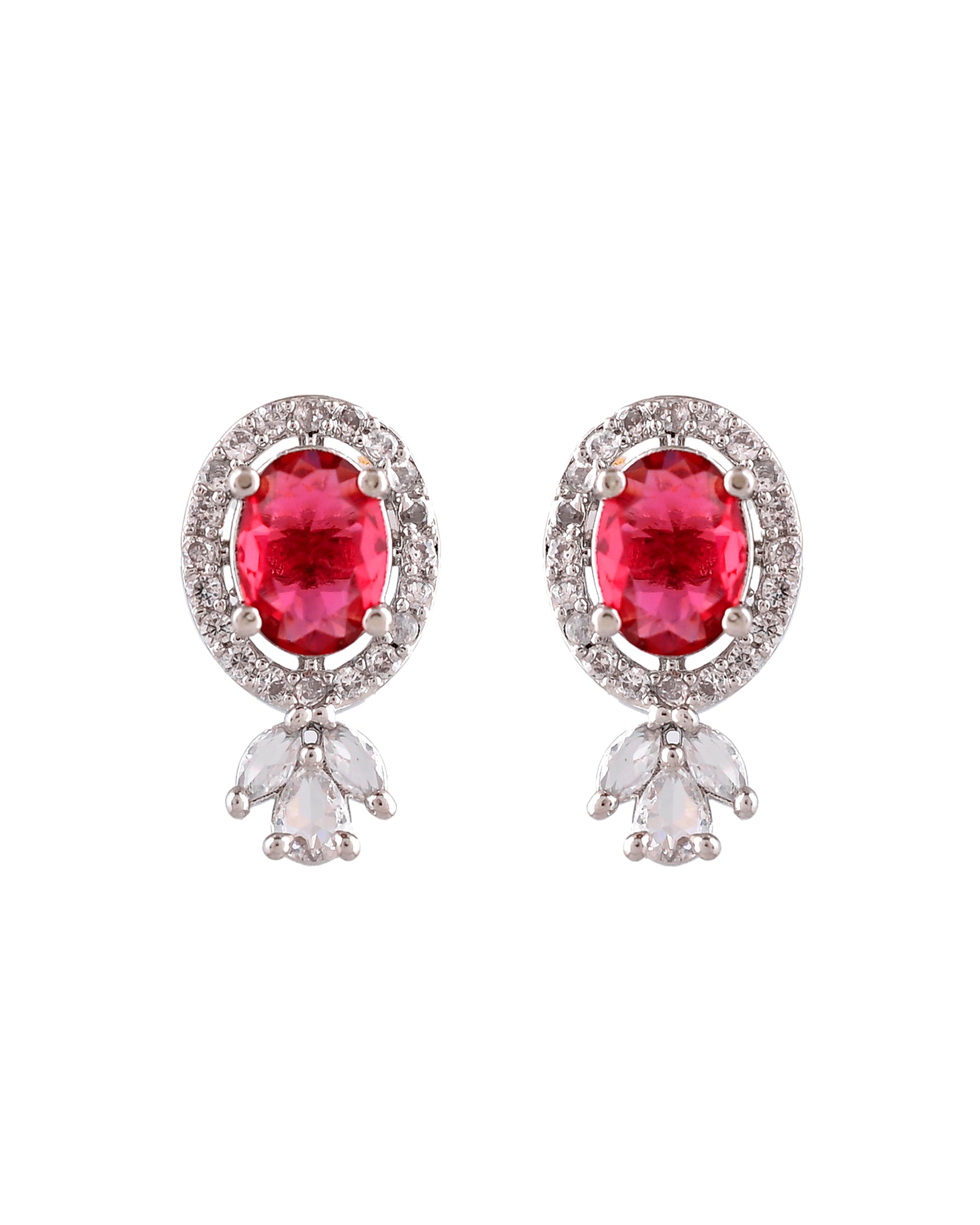 VOJ Silver Plated Oval Shaped Ruby Red Ad Chain Set - Dista