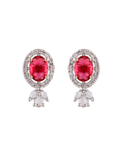 VOJ Silver Plated Oval Shaped Ruby Red Ad Chain Set - Dista