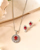 VOJ Silver Plated Oval Shaped Ruby Red Ad Chain Set - Dista