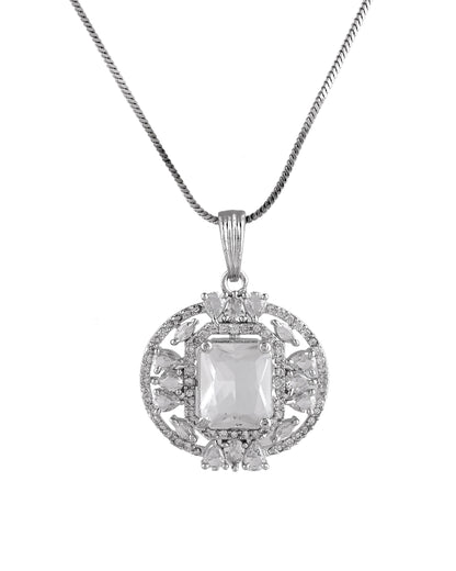 VOJ Silver Plated Rectangular Ad Stone Studded Chain Set - Dista