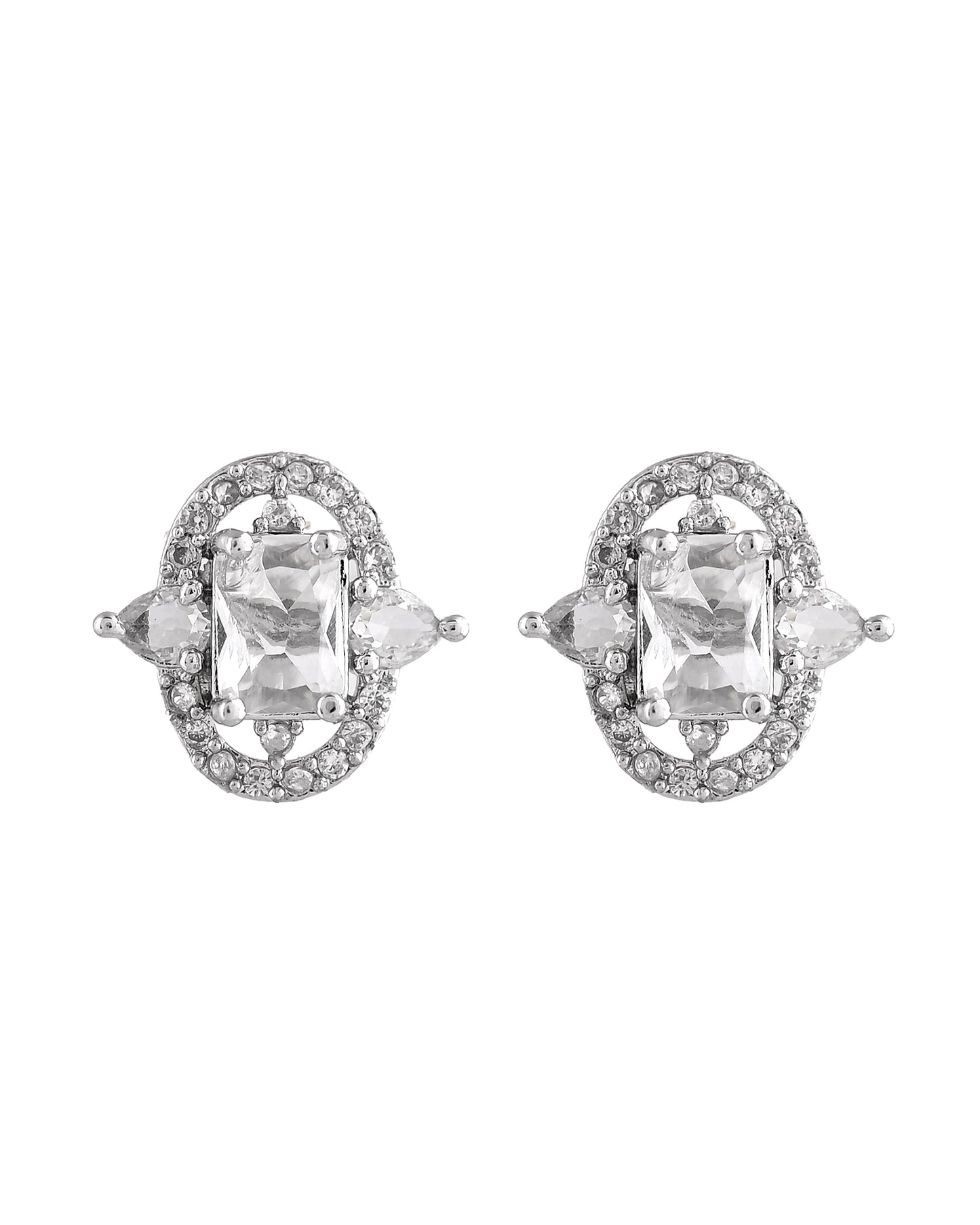 VOJ Silver Plated Rectangular Ad Stone Studded Chain Set - Dista