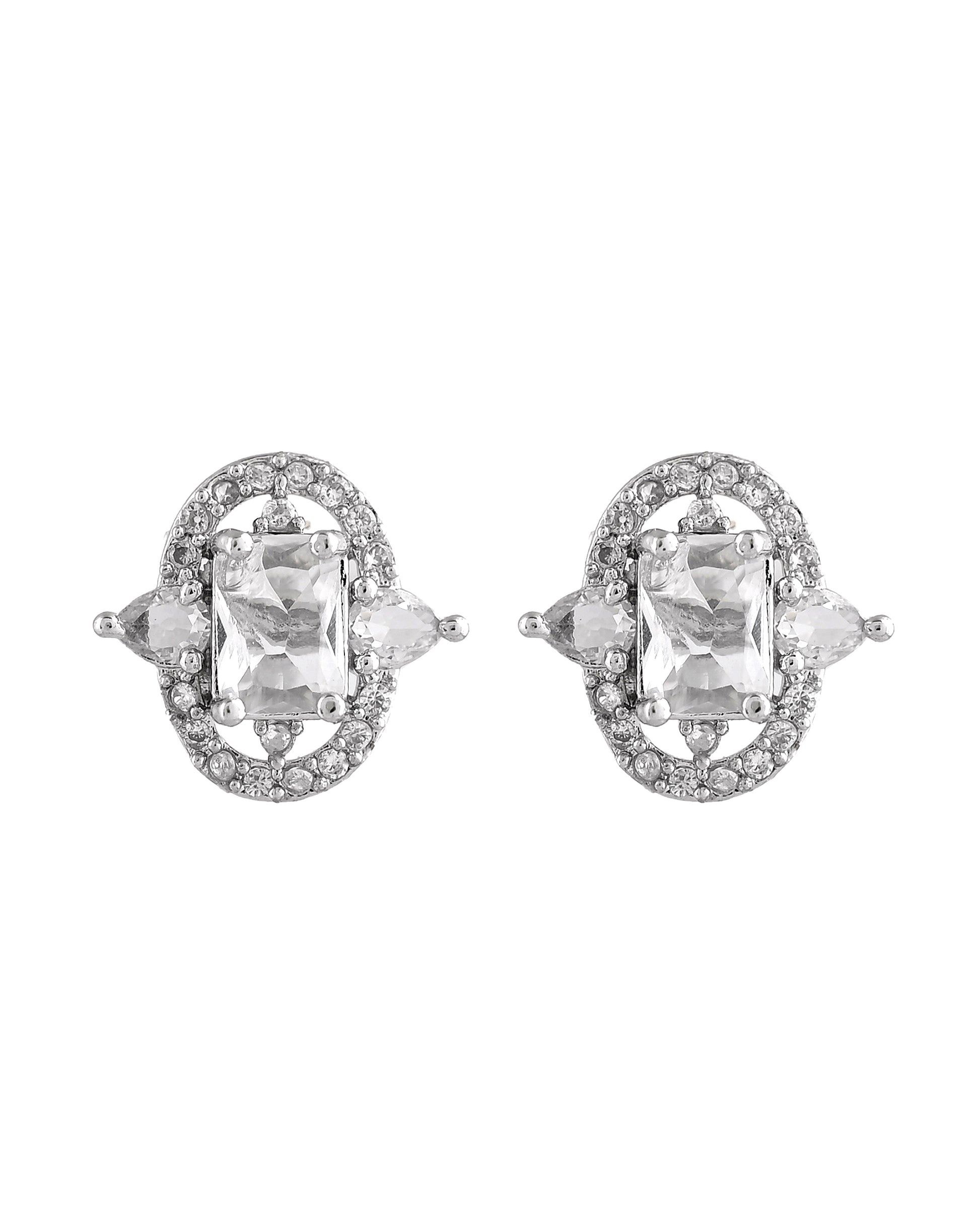 VOJ Silver Plated Rectangular Ad Stone Studded Chain Set - Dista