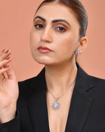 Thumbnail for VOJ Silver Plated Baby Pink Circular Stone Studded Designer Ad Chain Set - Dista