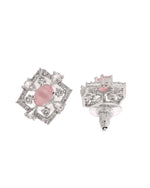 Thumbnail for VOJ Silver Plated Baby Pink Circular Stone Studded Designer Ad Chain Set - Dista