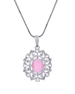 Thumbnail for VOJ Silver Plated Baby Pink Circular Stone Studded Designer Ad Chain Set - Dista