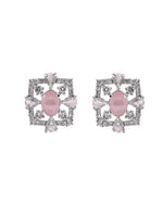 Thumbnail for VOJ Silver Plated Baby Pink Circular Stone Studded Designer Ad Chain Set - Dista