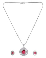 Thumbnail for VOJ Silver Plated Ruby Red Rectangular Cz Stone Studded Chain Set