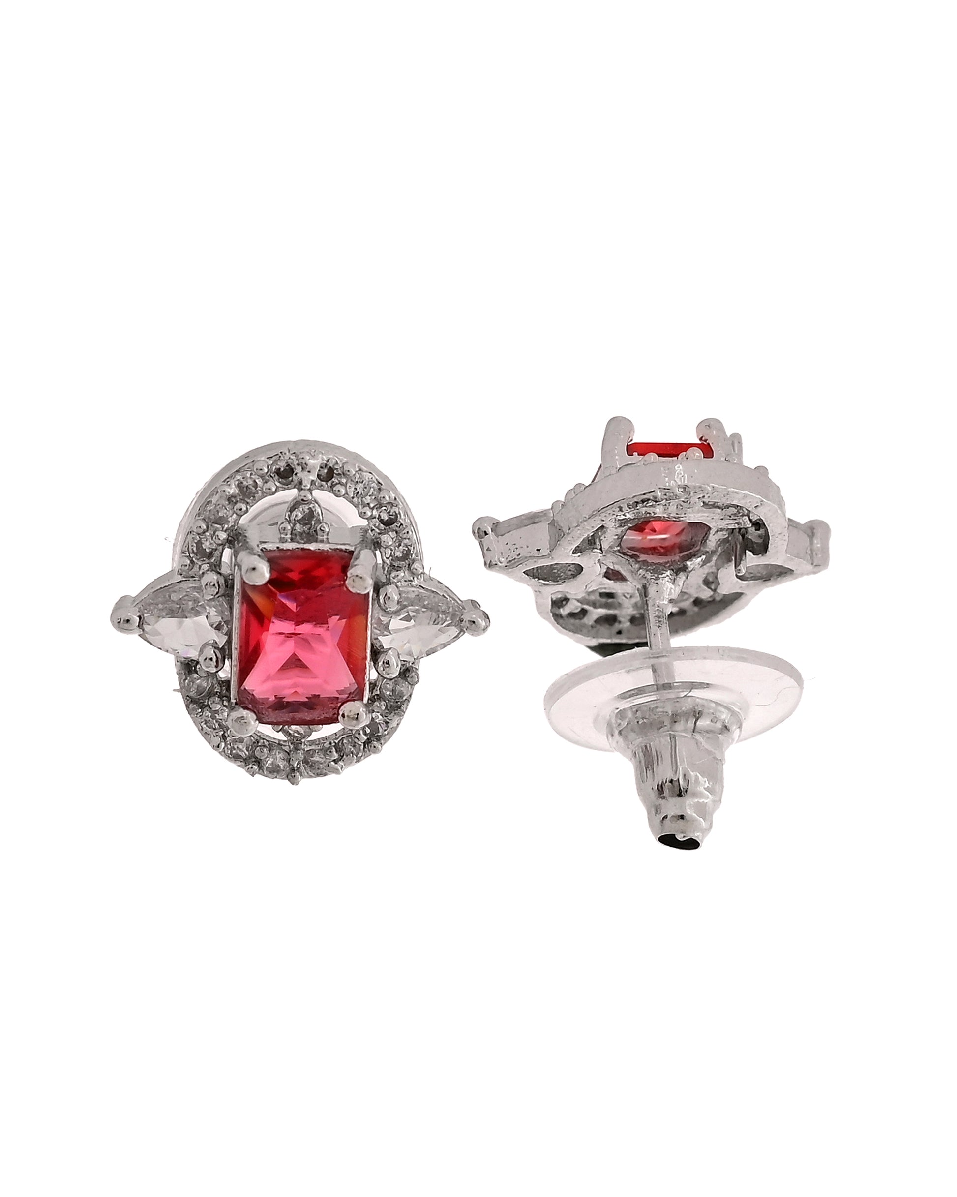 VOJ Silver Plated Ruby Red Rectangular Cz Stone Studded Chain Set - Dista