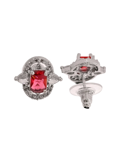 VOJ Silver Plated Ruby Red Rectangular Cz Stone Studded Chain Set - Dista