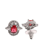 Thumbnail for VOJ Silver Plated Ruby Red Rectangular Cz Stone Studded Chain Set