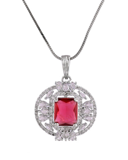 VOJ Silver Plated Ruby Red Rectangular Cz Stone Studded Chain Set - Dista