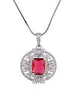 Thumbnail for VOJ Silver Plated Ruby Red Rectangular Cz Stone Studded Chain Set