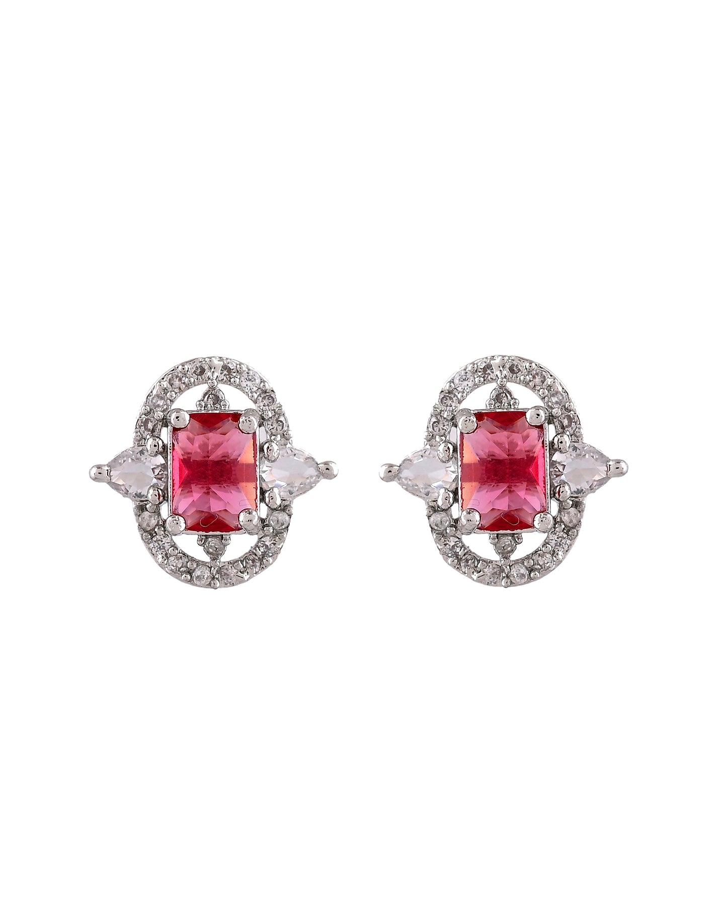 VOJ Silver Plated Ruby Red Rectangular Cz Stone Studded Chain Set - Dista