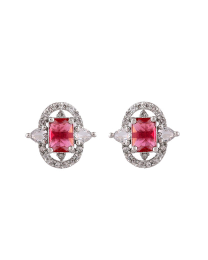 VOJ Silver Plated Ruby Red Rectangular Cz Stone Studded Chain Set - Dista